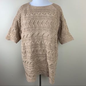 Talbots Tan Cotton Short Sleeve Cable Sweater 3X